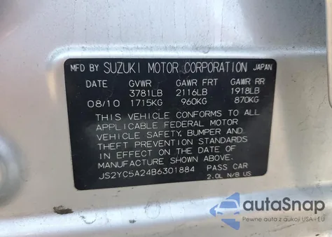 2011 Suzuki Sx4 Le z USA, uszkodzony, nr VIN JS2YC5A24B6301884